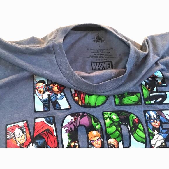 Disney Marvel Avengers Role Model Lettering Blue T-Shirt L - Picture 3 of 3